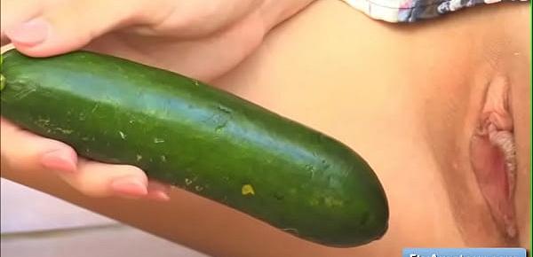 Sexy natural big tit brunette teen amateur nina fuck her juicy tight pussy with large cucumber on the floor 1760 Porn Videos