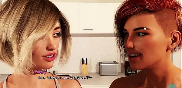 Blonde and readhead show their big tits in porn video